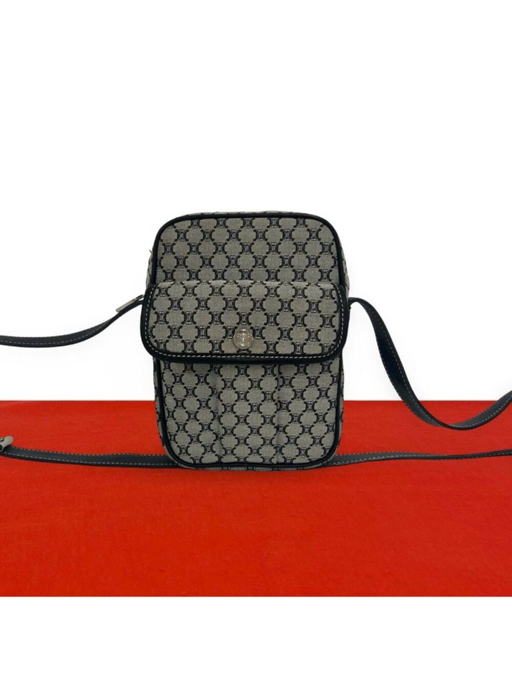 Celine Macadam Blason Triomphe Pattern Canvas Leather Shoulder Bag Pochette